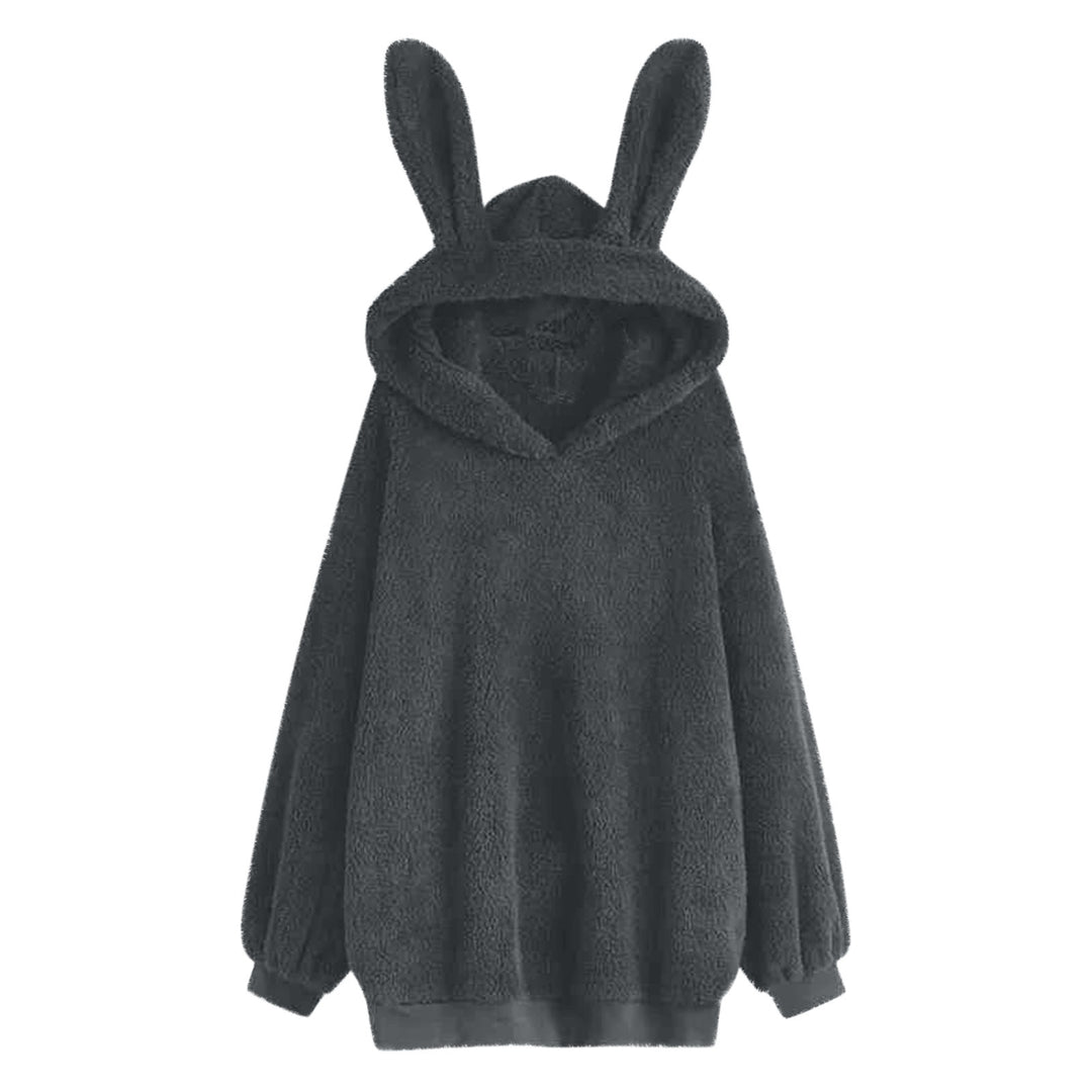 Damen nan flauschiger Oversize-Kapuzenpullover mit langen Hasenohren und gerippten Bündchen Shop Nory