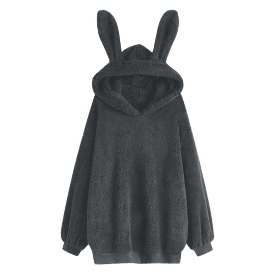 Damen nan flauschiger Oversize-Kapuzenpullover mit langen Hasenohren und gerippten Bündchen Shop Nory
