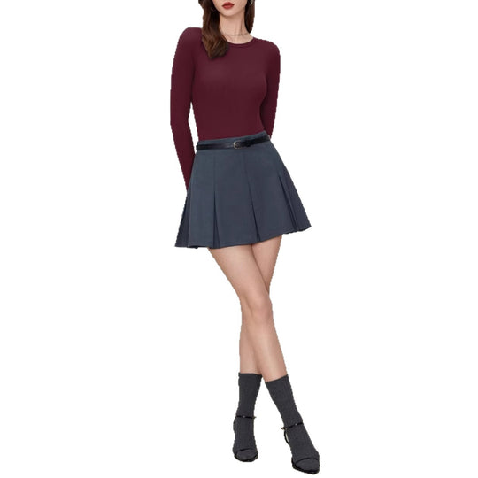 Damen Figurnahes geripptes Langarm-Basicshirt mit Rundhalsausschnitt und Stretch Shop Nory