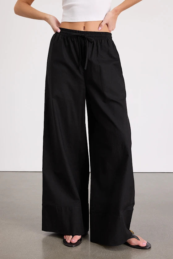Damen Weite Leinenhose mit elastischem Bund und seitlichen Taschen