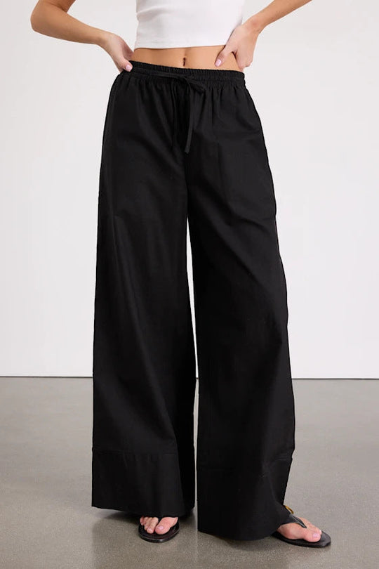 Damen Weite Leinenhose mit elastischem Bund und seitlichen Taschen