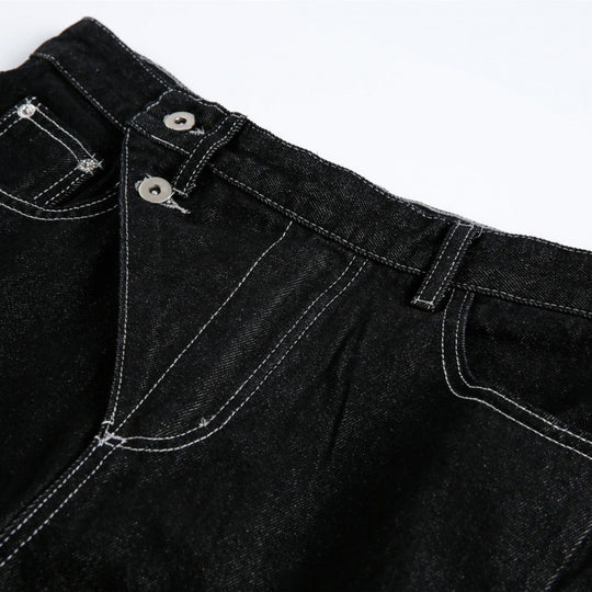 Damen Weite High‑Waist Denim-Jeans mit asymmetrischer Knopfleiste und Kontrastnähten Shop Nory