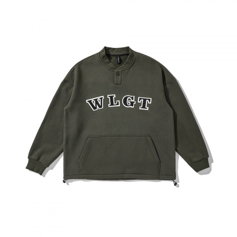 Unisex Oversize-Sweatshirt mit Henley-Knopfleiste, Kängurutasche und Tunnelzugsaum Shop Nory