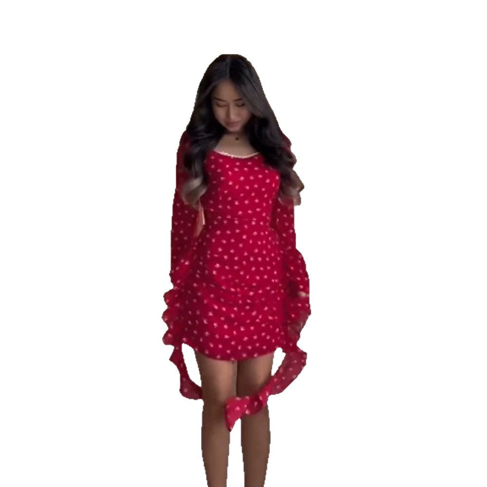 Damen Enges gerafftes Minikleid mit quadratischem Ausschnitt, Puffärmeln und seitlichen Volantbändern Shop Nory