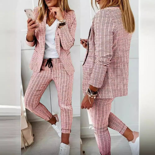 Damen nan lässig-elegantes Karozweiteiler Blazer mit Tunnelzug-Slimhose Shop Nory