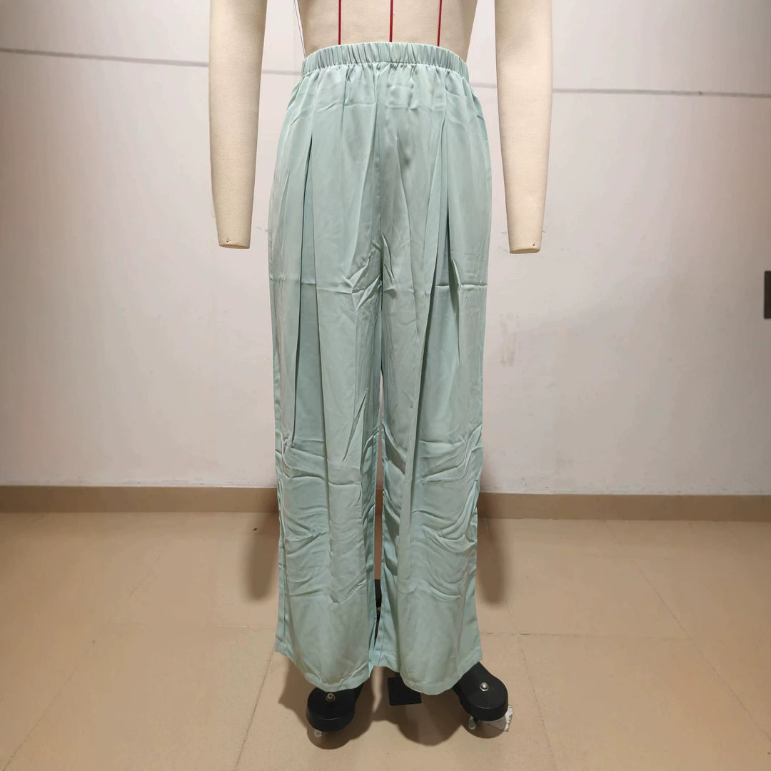 Damen Lässiger zweiteiliger Freizeitanzug mit lockerem Kurzarmtop und weiter Palazzohose Shop Nory