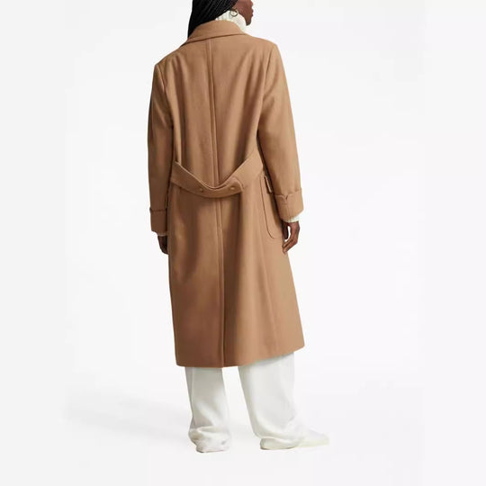 Damen langer doppeltreihiger Wollmantel mit weitem Schnitt und Reverskragen Shop Nory