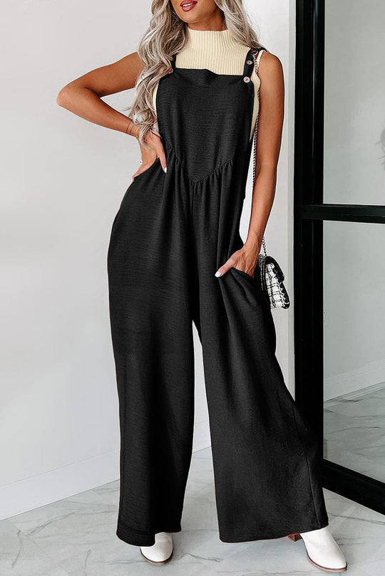 Damen lässiger Jumpsuit mit weit geschnittenem Bein und dekorativen Knopfdetails