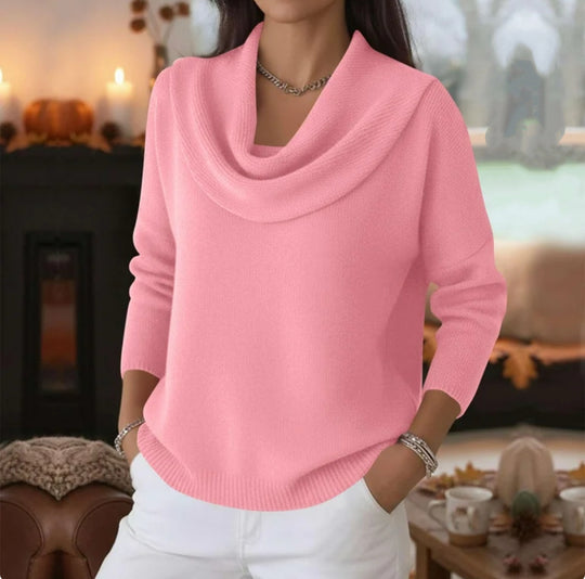 Damen Lässiger Schalkragen-Feinstrickpullover mit überschnittener Schulter und geripptem Saum Shop Nory