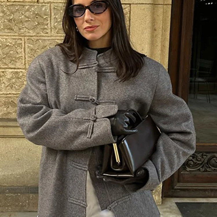 Damen Boxy Wollmix-Kurzjacke mit Knebelverschlüssen und Stehkragen Shop Nory