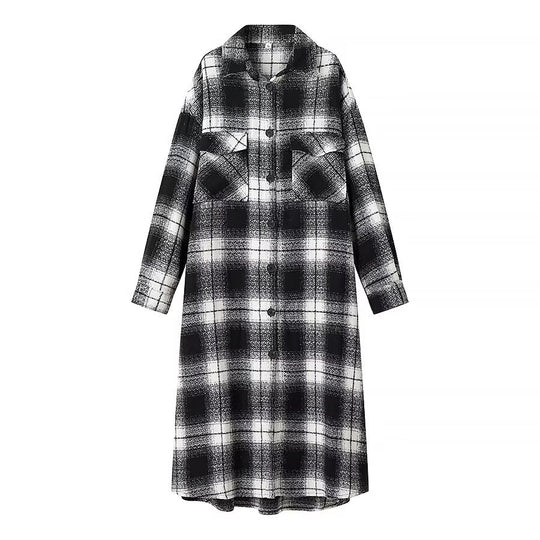 Damen Longline-Karo-Überhemd mit Oversize-Schnitt und aufgesetzten Pattentaschen Shop Nory