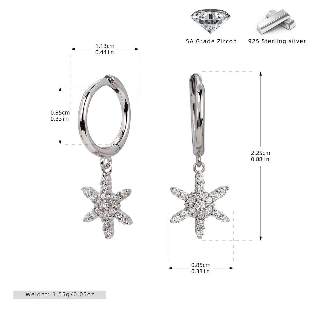 Damen Ohrringe mit funkelnden Zirkon-Stern-Anhängern aus 925 Sterling Silber Shop Nory