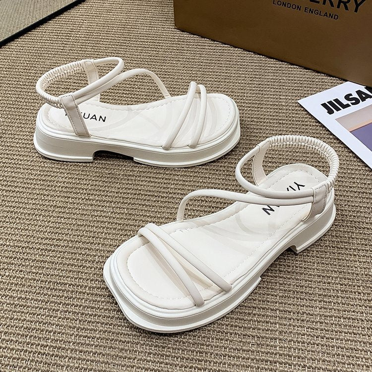 Damen modische Flachsandalen mit elastischen Riemen und rutschfester Sohle