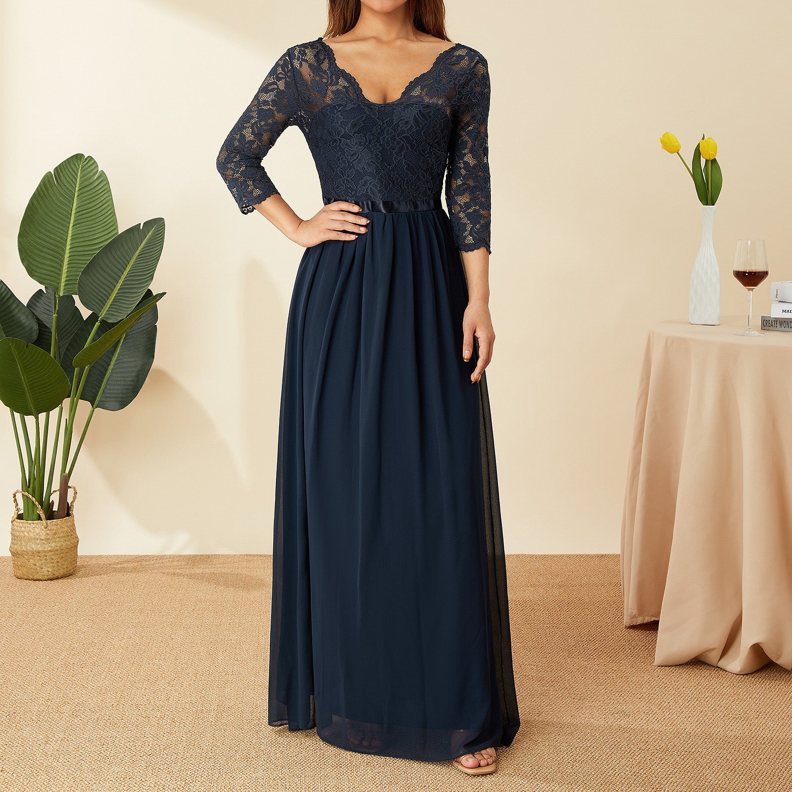 Damen elegantes Spitzenkleid