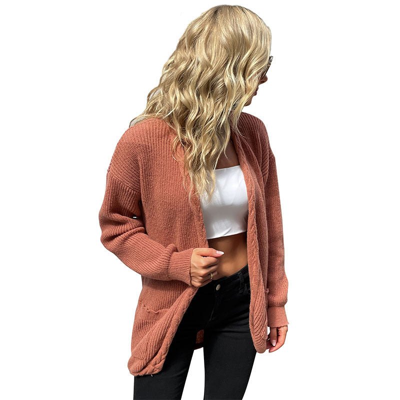 Damen Oversize Strickcardigan mit aufgesetzten Taschen und offenem Schnitt Shop Nory