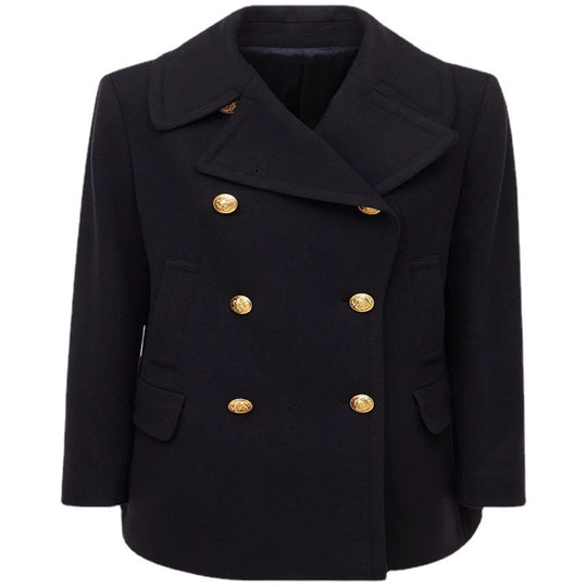 Damen Kurzer Zweireihiger Wollmix-Peacoat mit goldenen Zierrundknöpfen und taillierter Silhouette Shop Nory