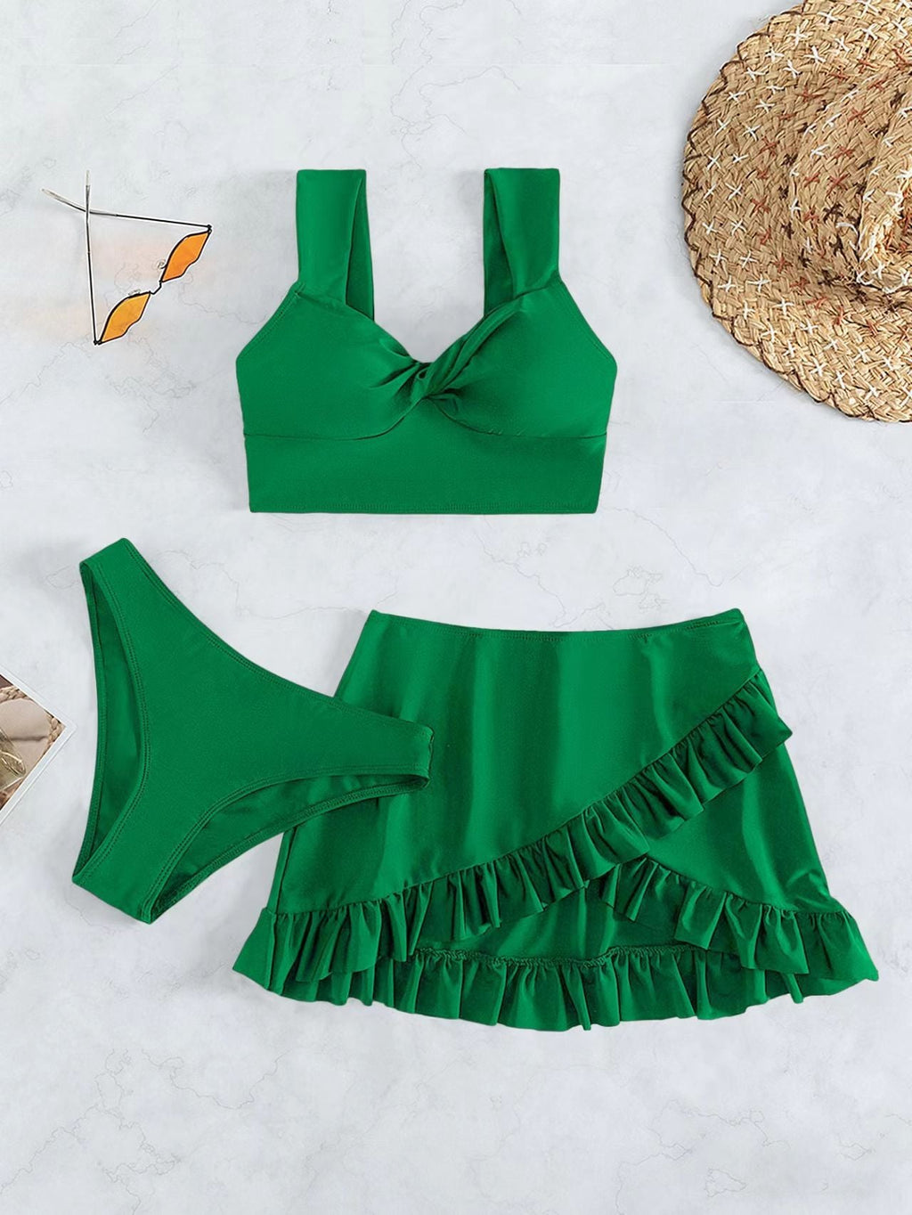 Damen Freizeit-Bikini-Set mit Wickelrock und stützenden Trägern
