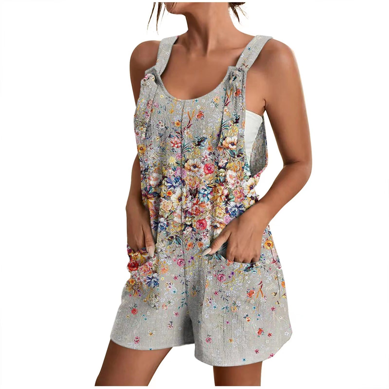 Damen lässiger Overall mit floralem Design und praktischen Taschen