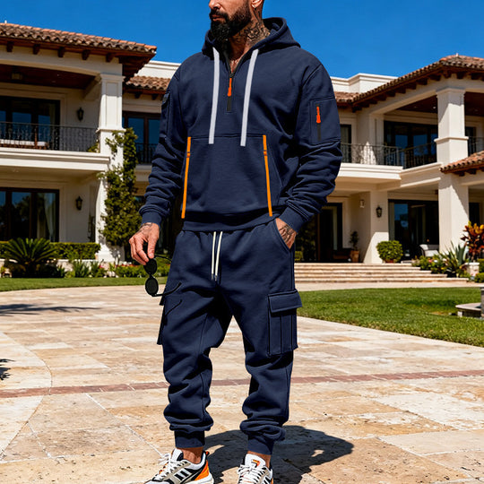 Herren nan urbanes Hoodie-Cargo-Set mit versteckten Reißverschlüssen, Mehrfach-Taschen und elastischem Saum Shop Nory
