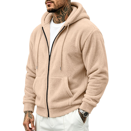 Herren Fleece-Kapuzenjacke mit Teddy-Innenfutter, durchgehendem Reißverschluss und Kängurutaschen Shop Nory