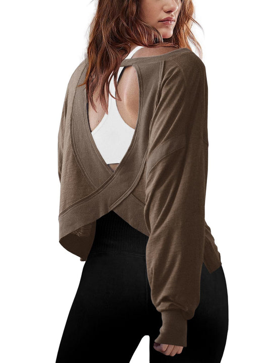 Damen Cropped-Sweatshirt mit überkreuztem Cut-Out-Rücken und rohen Saumkanten Shop Nory