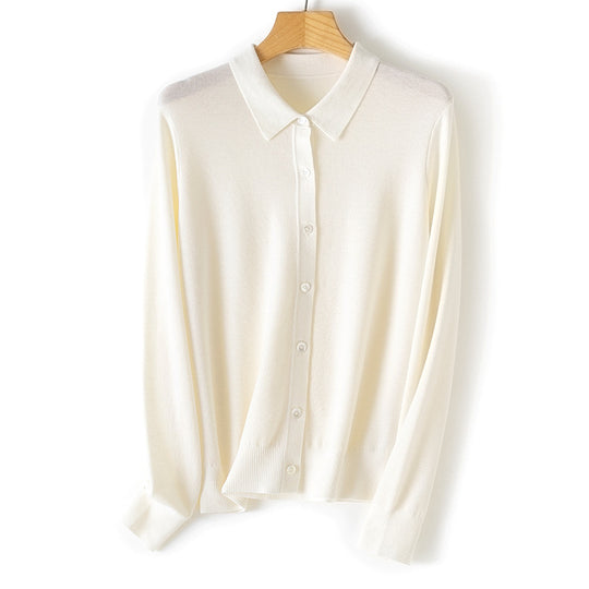 Damen Feiner Knopfcardigan mit Hemdkragen und feinem Feinstrick Shop Nory