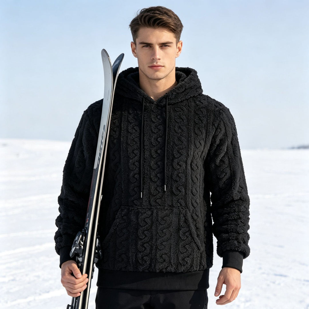 Herren Sherpa-Kapuzenpullover mit Zopfmuster, Kängurutasche und Rippbündchen Shop Nory