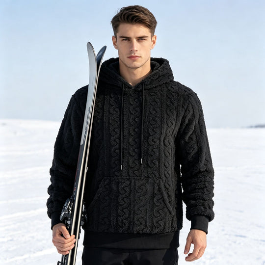 Herren Sherpa-Kapuzenpullover mit Zopfmuster, Kängurutasche und Rippbündchen Shop Nory