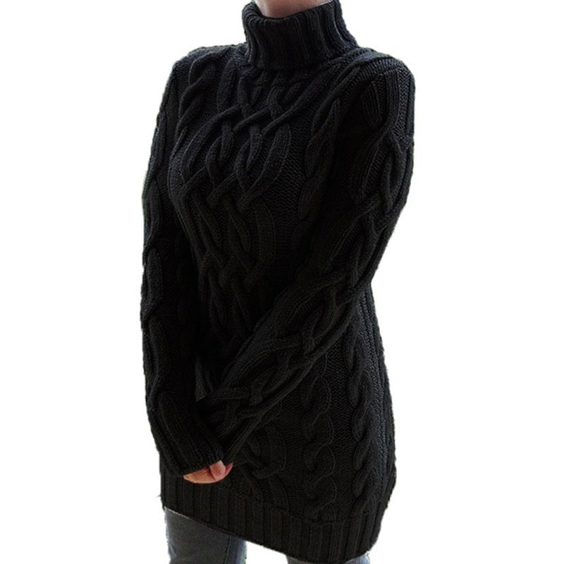 Damen Oversized Strickkleid mit markantem Zopfmuster und Rollkragen Shop Nory