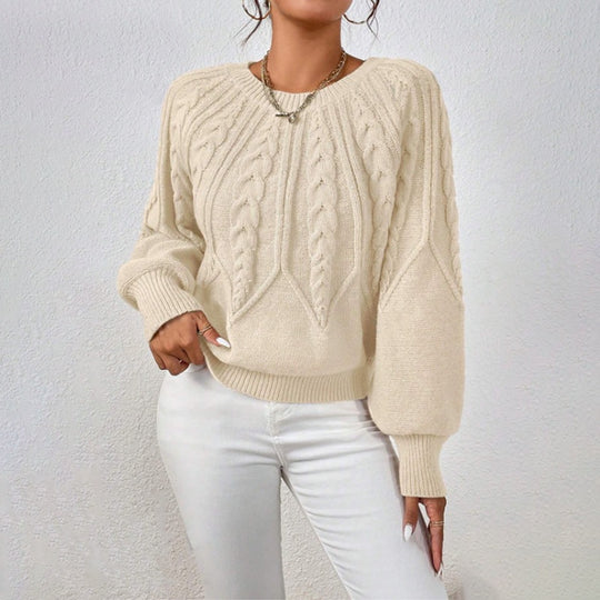 Damen nan kurzer Zopfmuster-Strickpullover mit Ballonärmeln und geripptem Saum Shop Nory