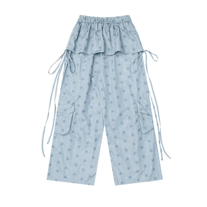 Damen Weite Palazzo-Cargohose mit Lagen‑Rock‑Overlay, Tunnelzugbund und Cargotaschen Shop Nory