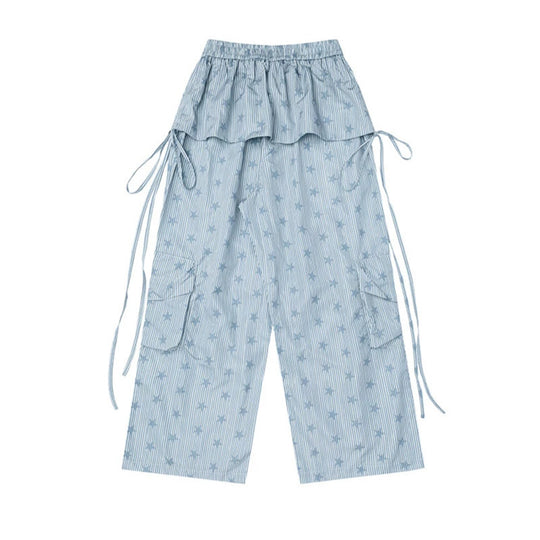 Damen Weite Palazzo-Cargohose mit Lagen‑Rock‑Overlay, Tunnelzugbund und Cargotaschen Shop Nory
