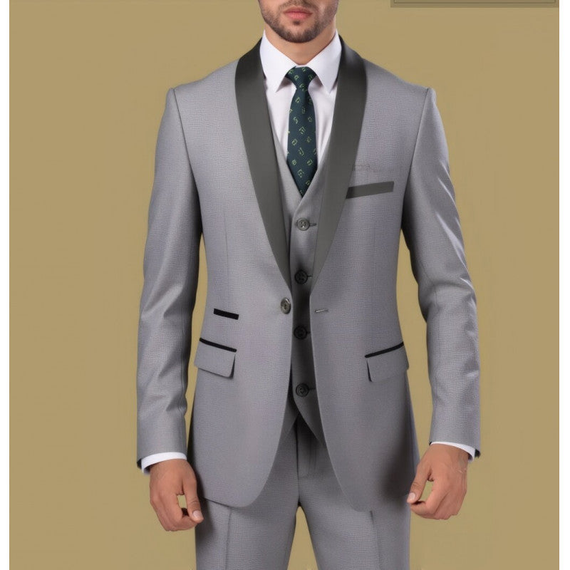 Herren Taillierter Dreiteiliger Smokinganzug mit Schalkragen und Satinrevers Shop Nory