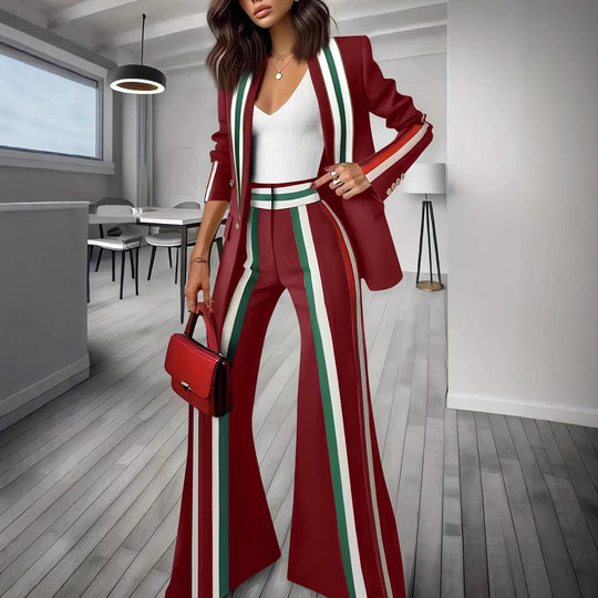 Damen Elegantes Blazer‑Hosenensemble mit seitlichen Kontraststreifen und weitem Schlag Shop Nory