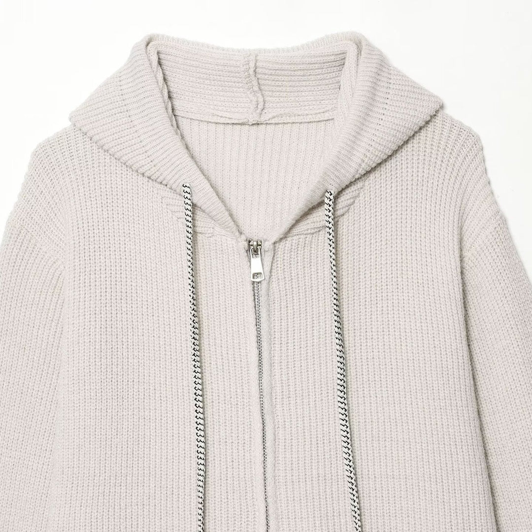 Damen Grobstrick-Kapuzenjacke mit Reißverschluss und Kordelzug Shop Nory