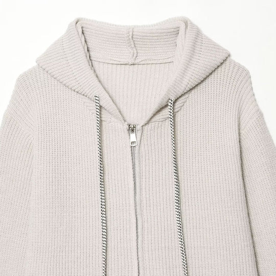 Damen Grobstrick-Kapuzenjacke mit Reißverschluss und Kordelzug Shop Nory