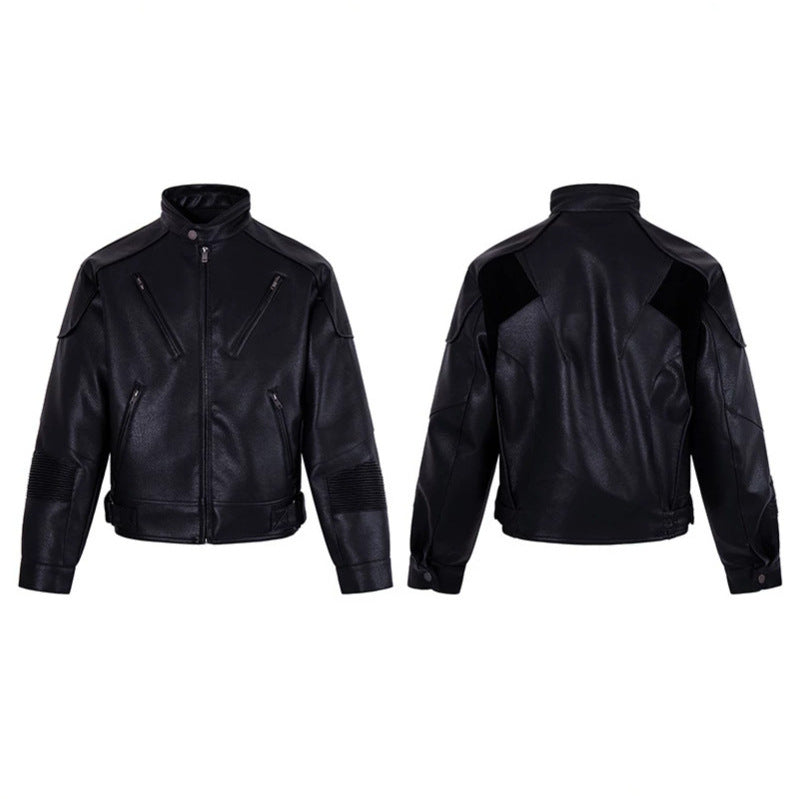 Herren Bikerjacke aus Lederimitat mit Stehkragen Reißverschlusstaschen und gesteppter Ellenbogenpartie Shop Nory