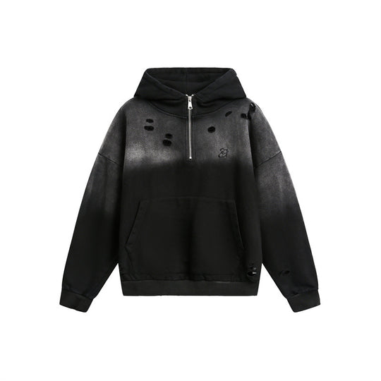 Unisex Oversize Kapuzenpullover mit Halbreißverschluss, Distressed-Details und Kängurutasche Shop Nory