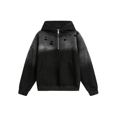 Unisex Oversize Kapuzenpullover mit Halbreißverschluss, Distressed-Details und Kängurutasche Shop Nory