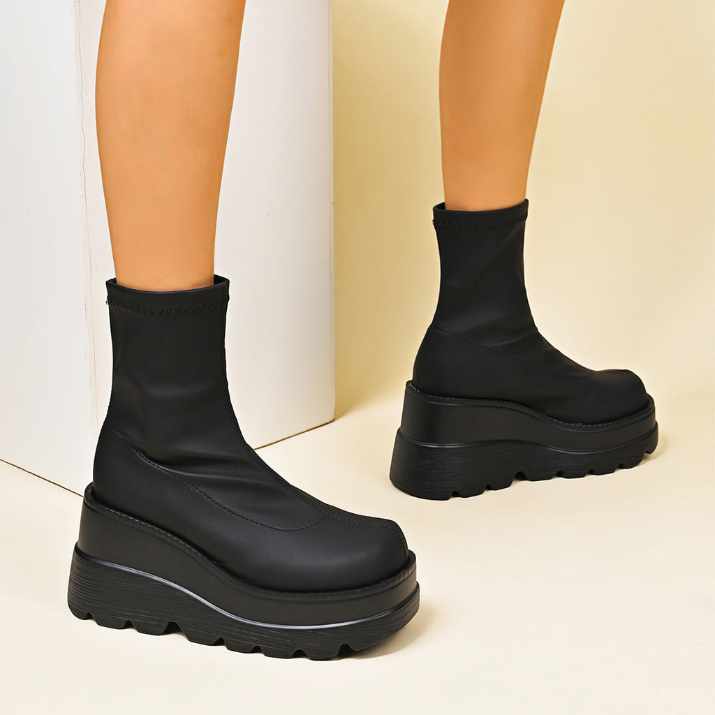 Damen High-Top Stiefeletten mit doppeltem Plateau
