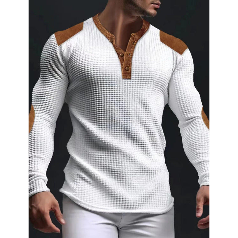 Herren Langärmeliges Shirt mit Struktur und Lederapplikationen Shop Nory