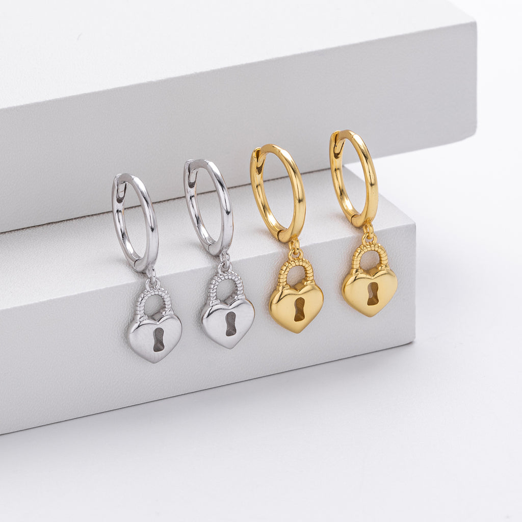 Damen Ohrhänger mit herzförmigem Schlossanhänger aus hochwertigem 925 Sterling Silber Shop Nory