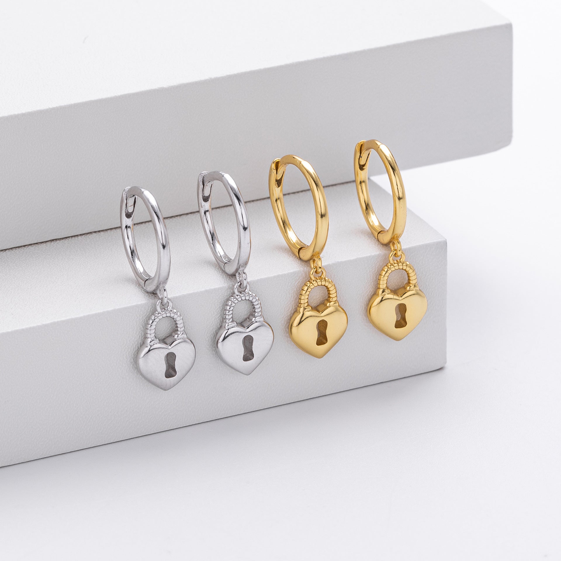 Damen Ohrhänger mit herzförmigem Schlossanhänger aus hochwertigem 925 Sterling Silber Shop Nory