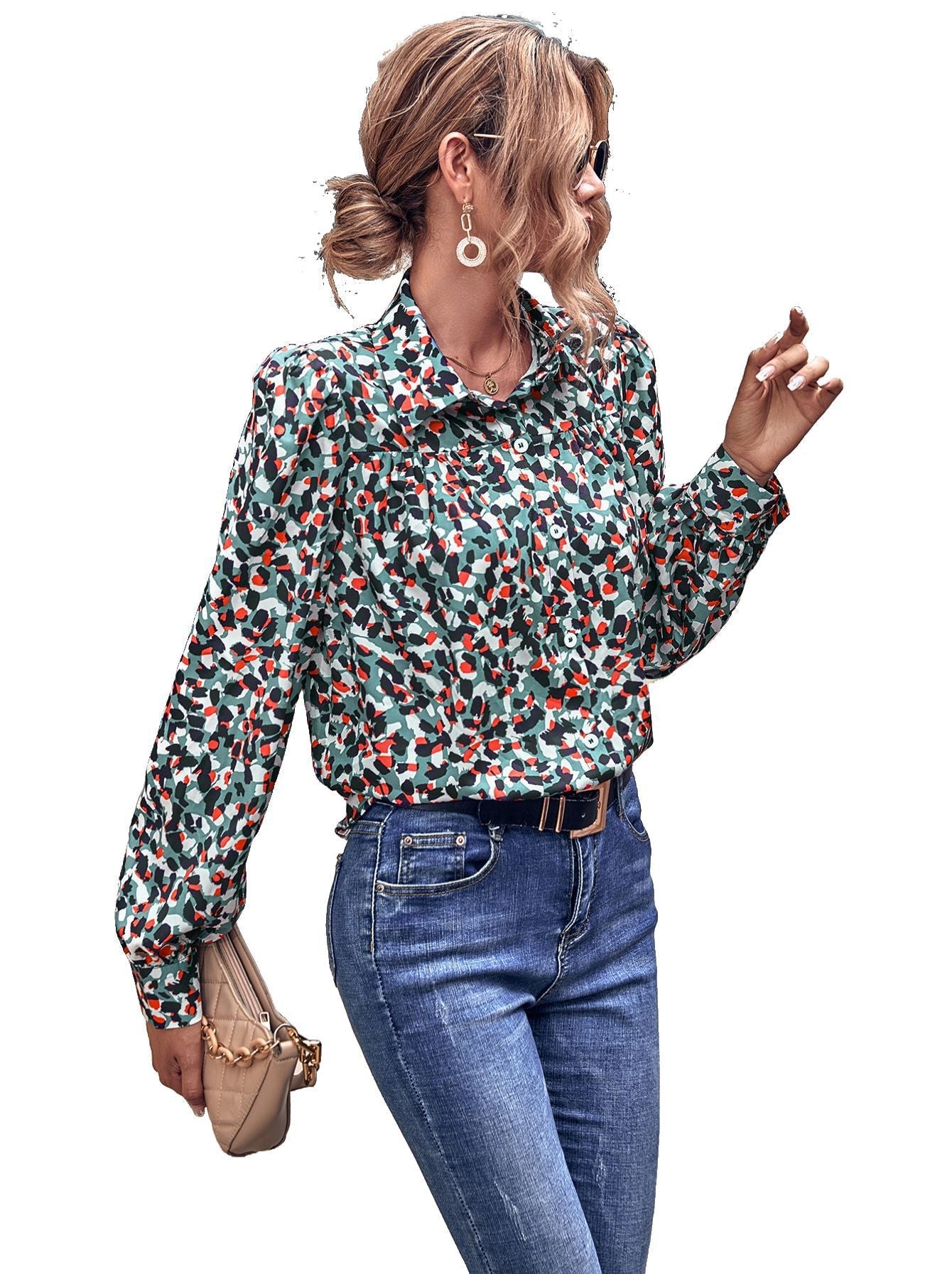 Damen Bluse mit floralem Muster und Puffärmeln Shopnory
