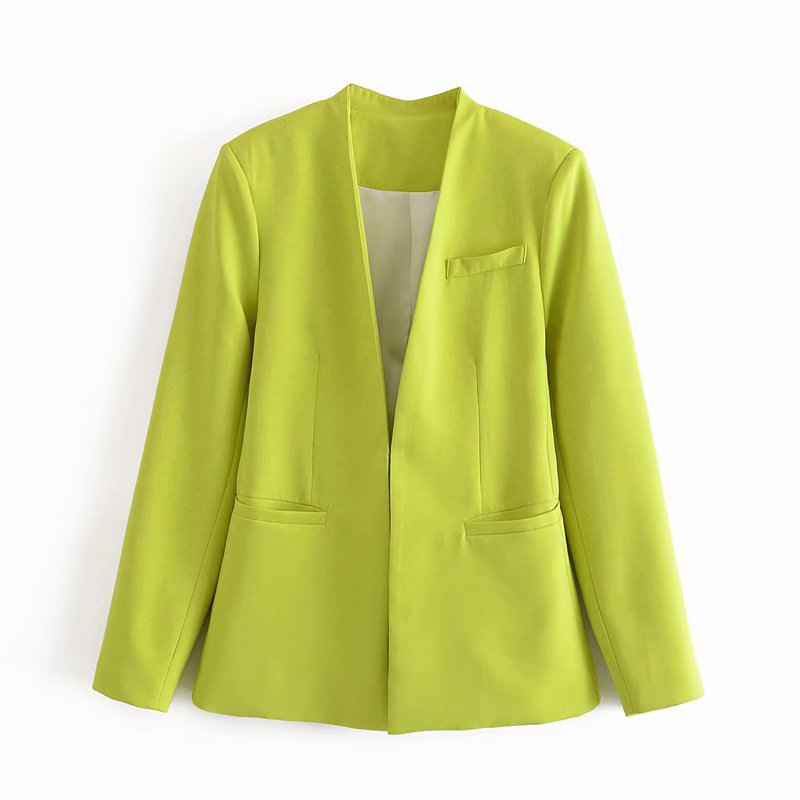 Damen Taillierter Blazer ohne Revers mit offener Front und Paspeltaschen Shop Nory