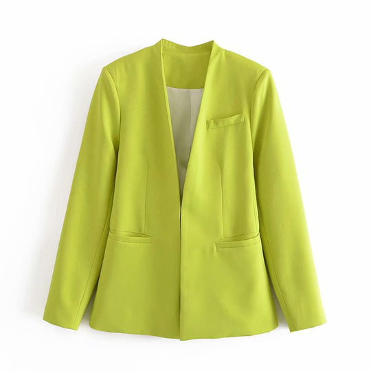 Damen Taillierter Blazer ohne Revers mit offener Front und Paspeltaschen Shop Nory