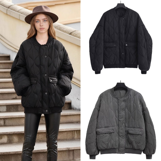 Damen Stepp-Bomberjacke mit organischer Steppung und Druckknopffront Shop Nory