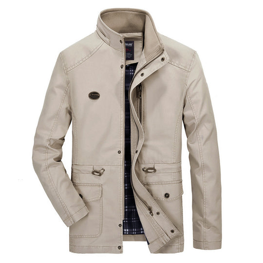 Herren mittellanger Parka mit Kapuze, kariertem Innenfutter und Taillenkordel Shop Nory