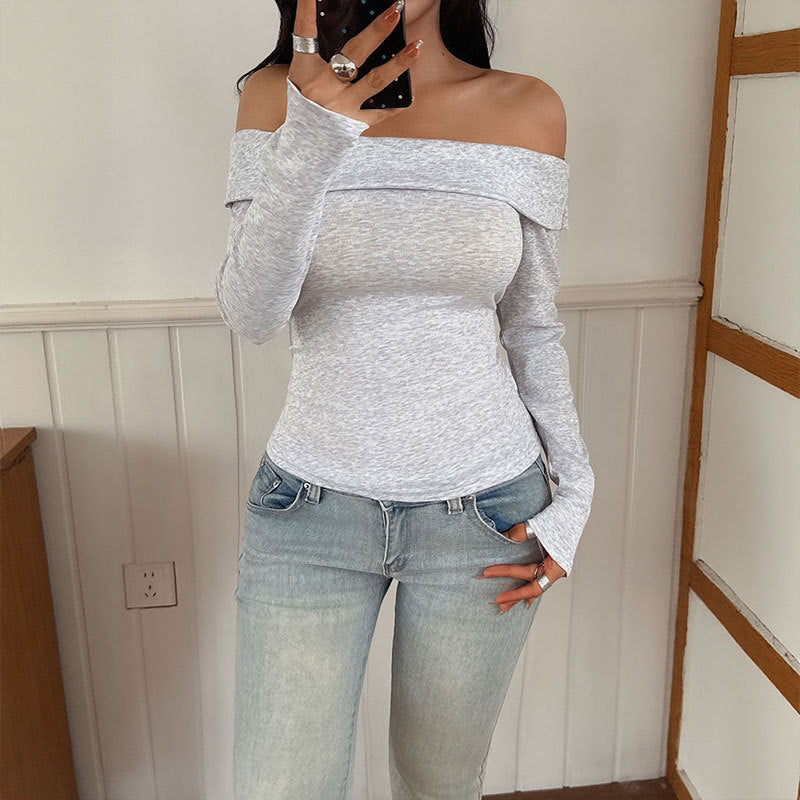 Damen Schulterfreies Langarm-Top mit tailliertem Schnitt und feinem Rippstrick Shop Nory