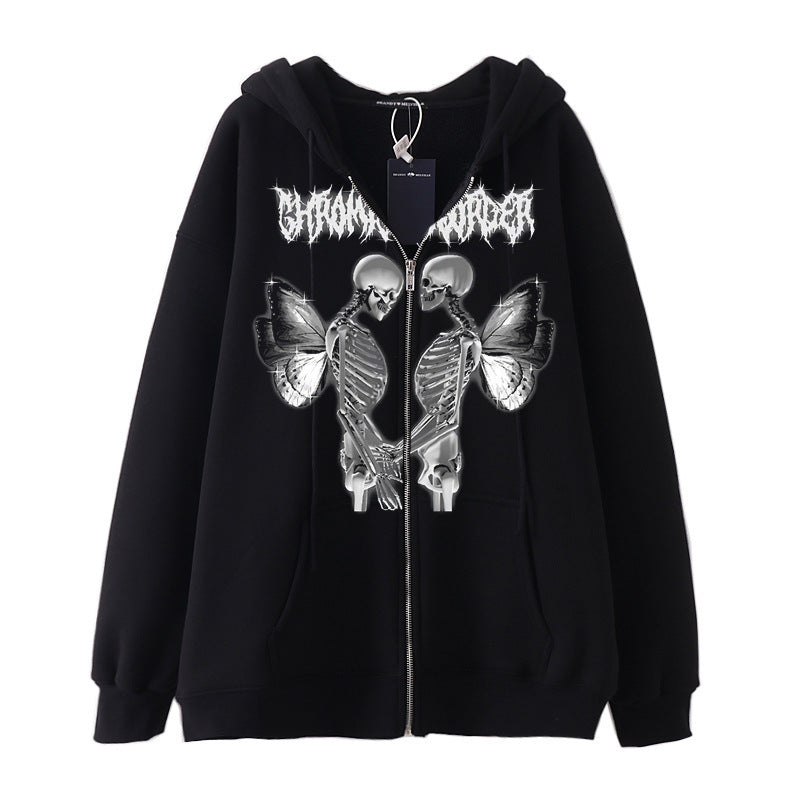 Damen nan Kapuzenjacke mit durchgehendem Reißverschluss und Rippenherz-Print Shop Nory